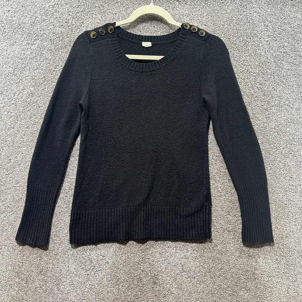 J Crew Pullover Sweater Womens XS‎ Black Button Shoulder Knit Alpaca Merino